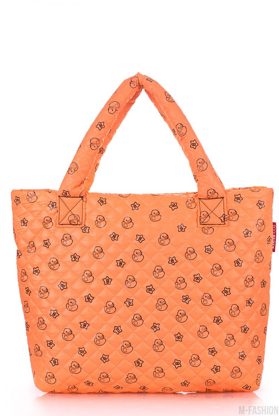 Дутая сумка с ярким оранжевым принтом - Фото 1
