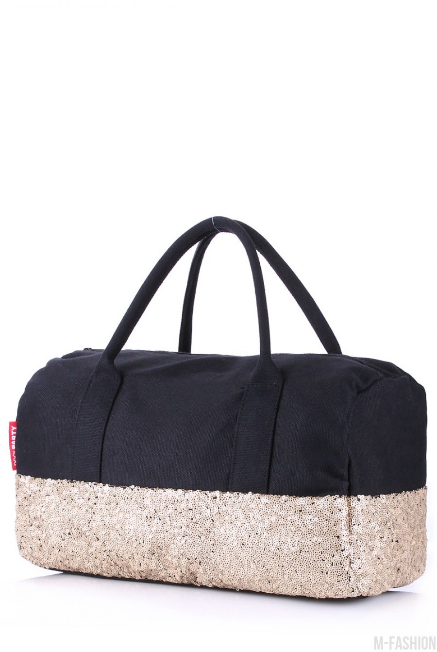 Коттоновая черная сумка Rock'n'Roll с бежевыми пайетками- Фото 2
