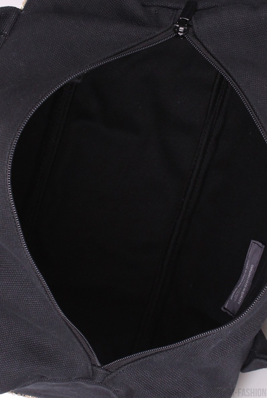 Коттоновая черная сумка Rock'n'Roll с бежевыми пайетками- Фото 3