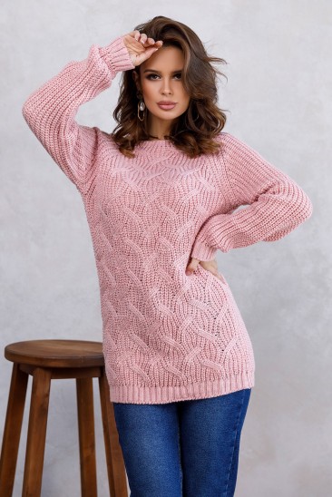 Розовый шерстяной свитер с люрексом и рукавами-реглан