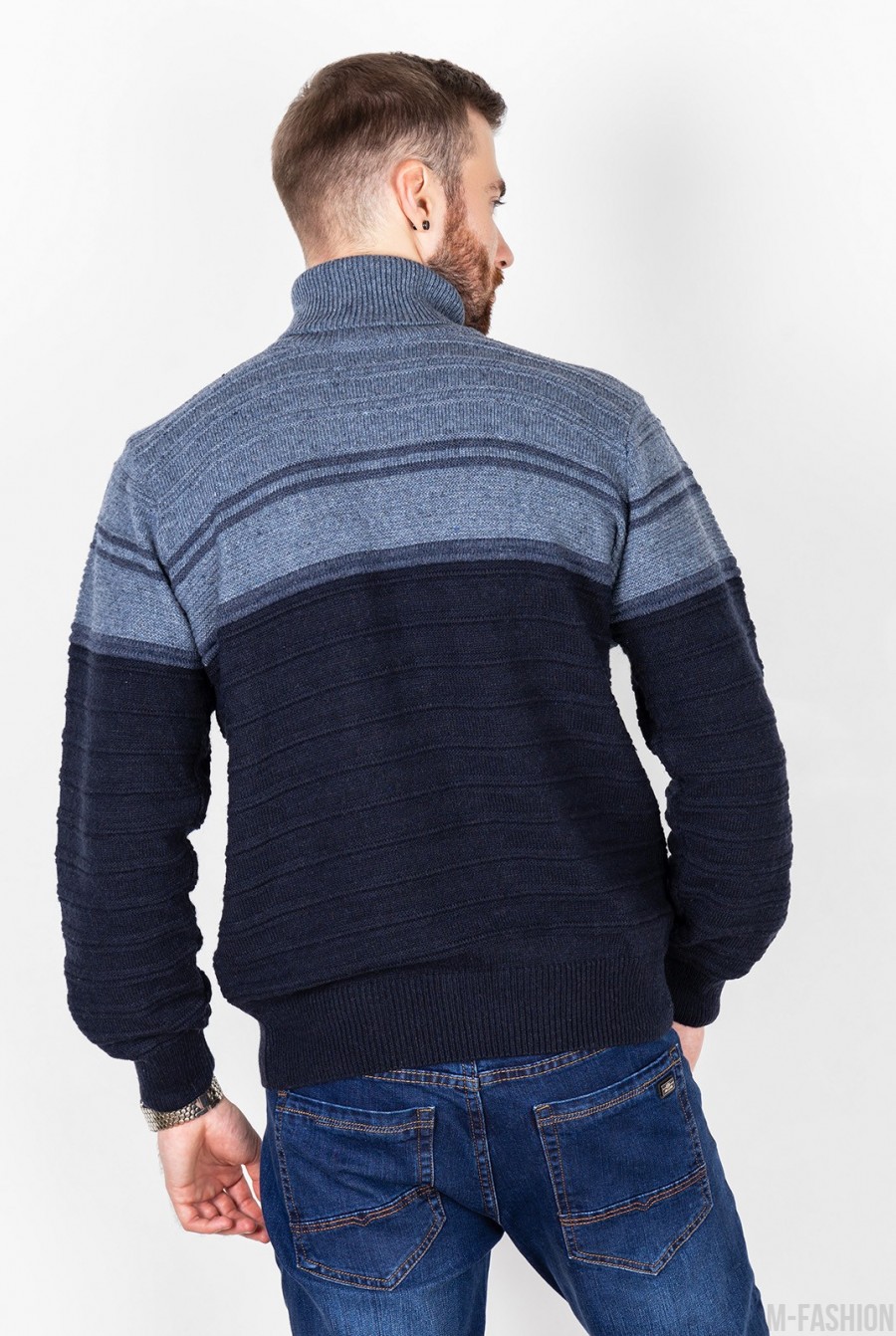Синий шерстяной свитер с высоким горлом- Фото 3