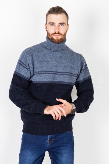 Синий шерстяной свитер с высоким горлом