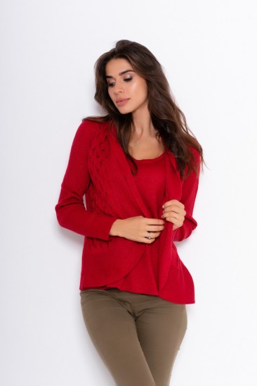 Красный комбинированный свитер с люрексом