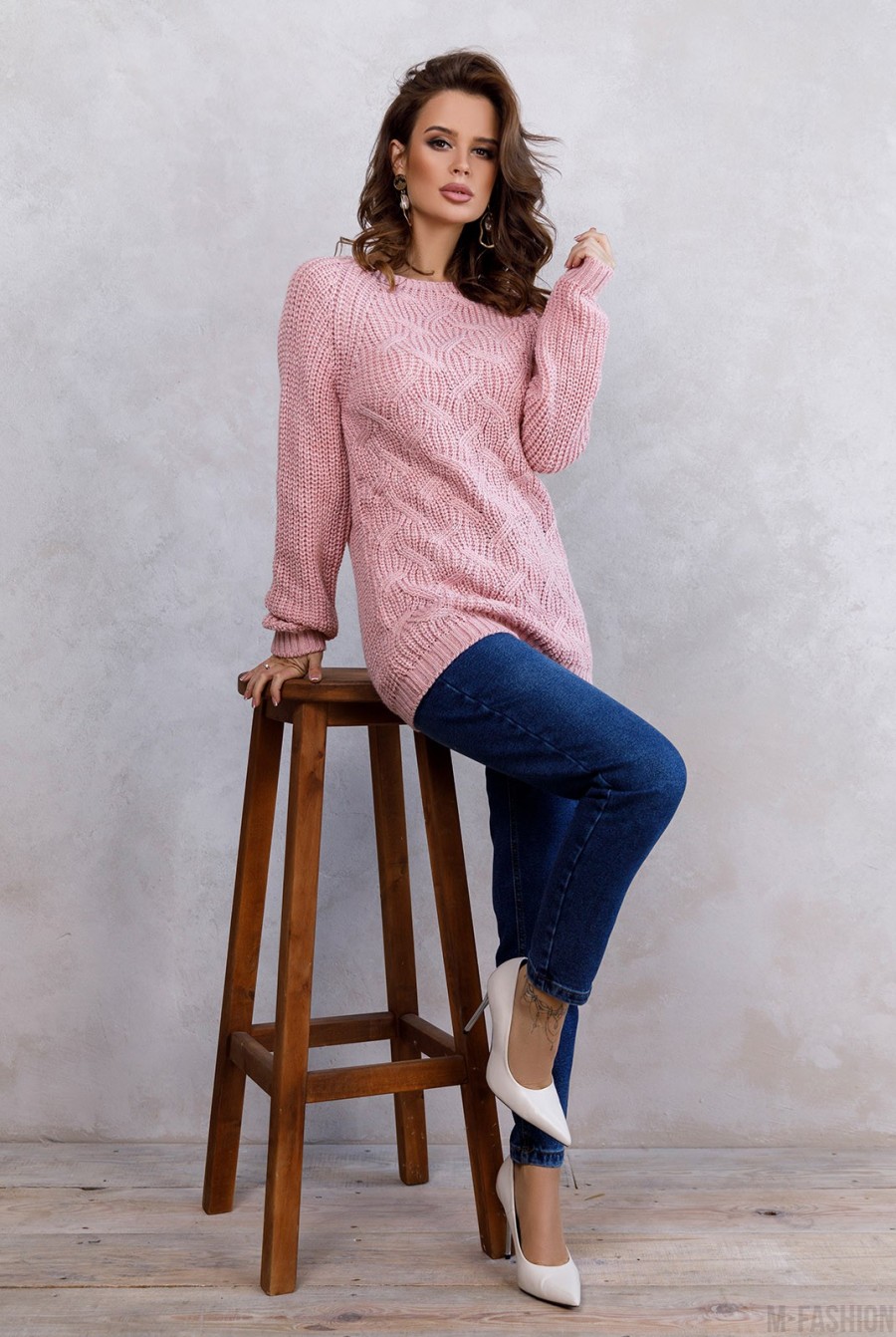 Розовый шерстяной свитер с люрексом и рукавами-реглан- Фото 4