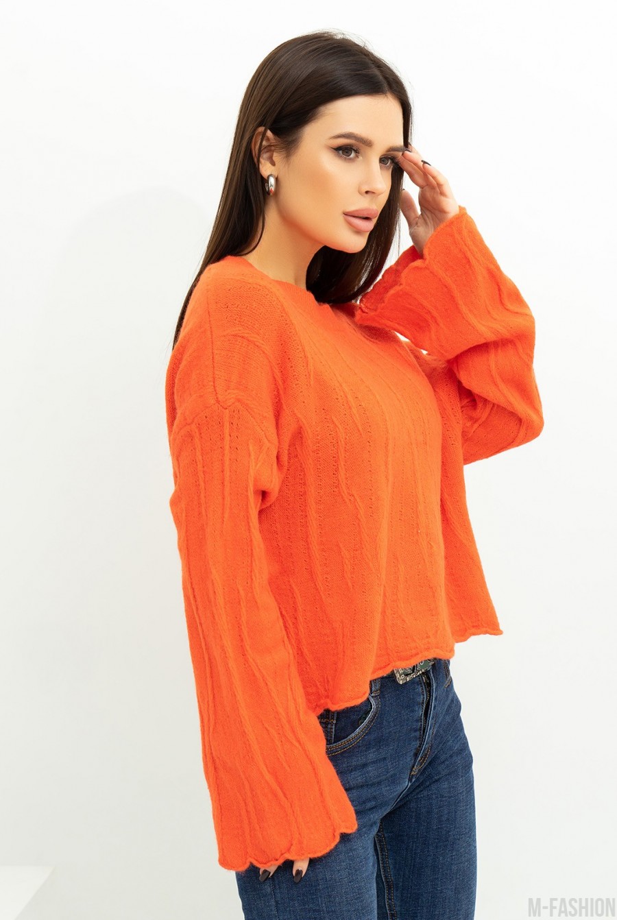 Оранжевый свитер с расклешенными рукавами- Фото 2