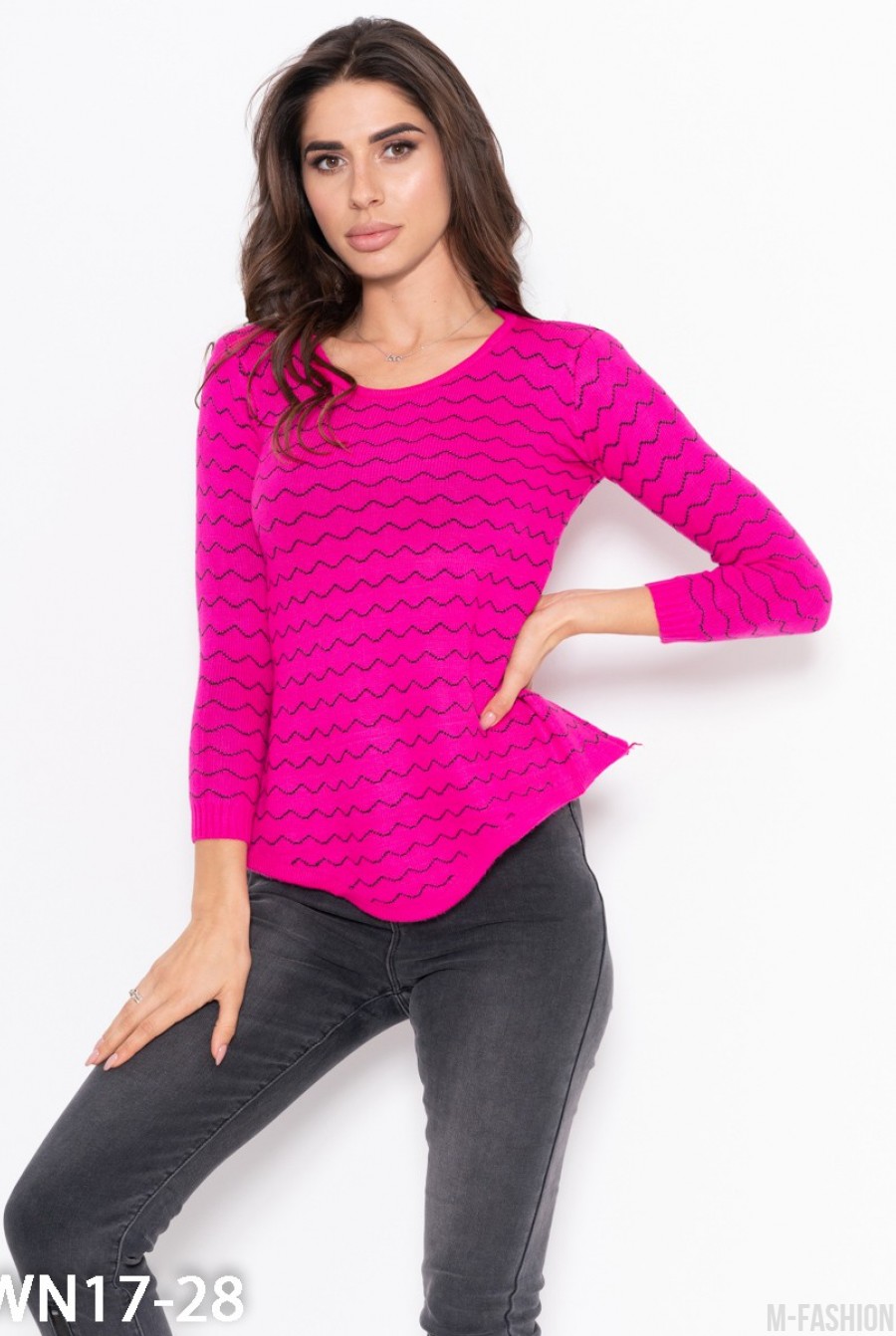 Малиновый асимметричный свитер с волнистым декором - Фото 1