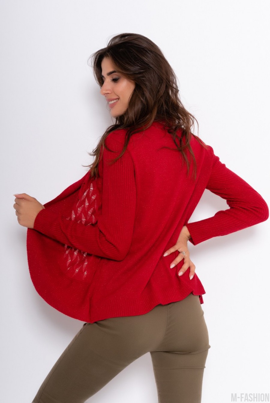 Красный комбинированный свитер с люрексом- Фото 5