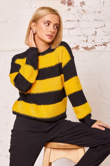 Черно-желтый комбинированный полосатый свитер