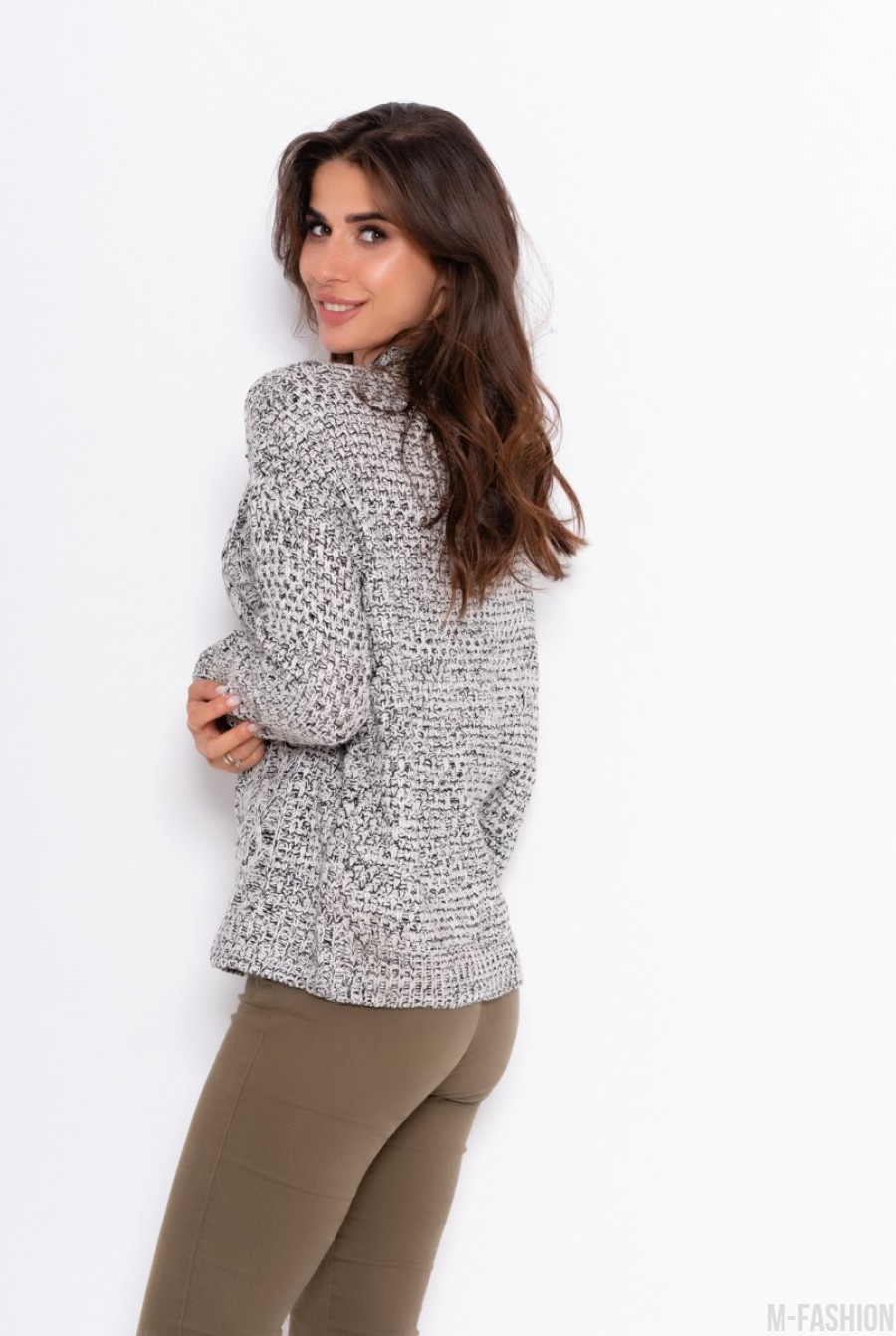 Меланжевый серый шерстяной свитер- Фото 2