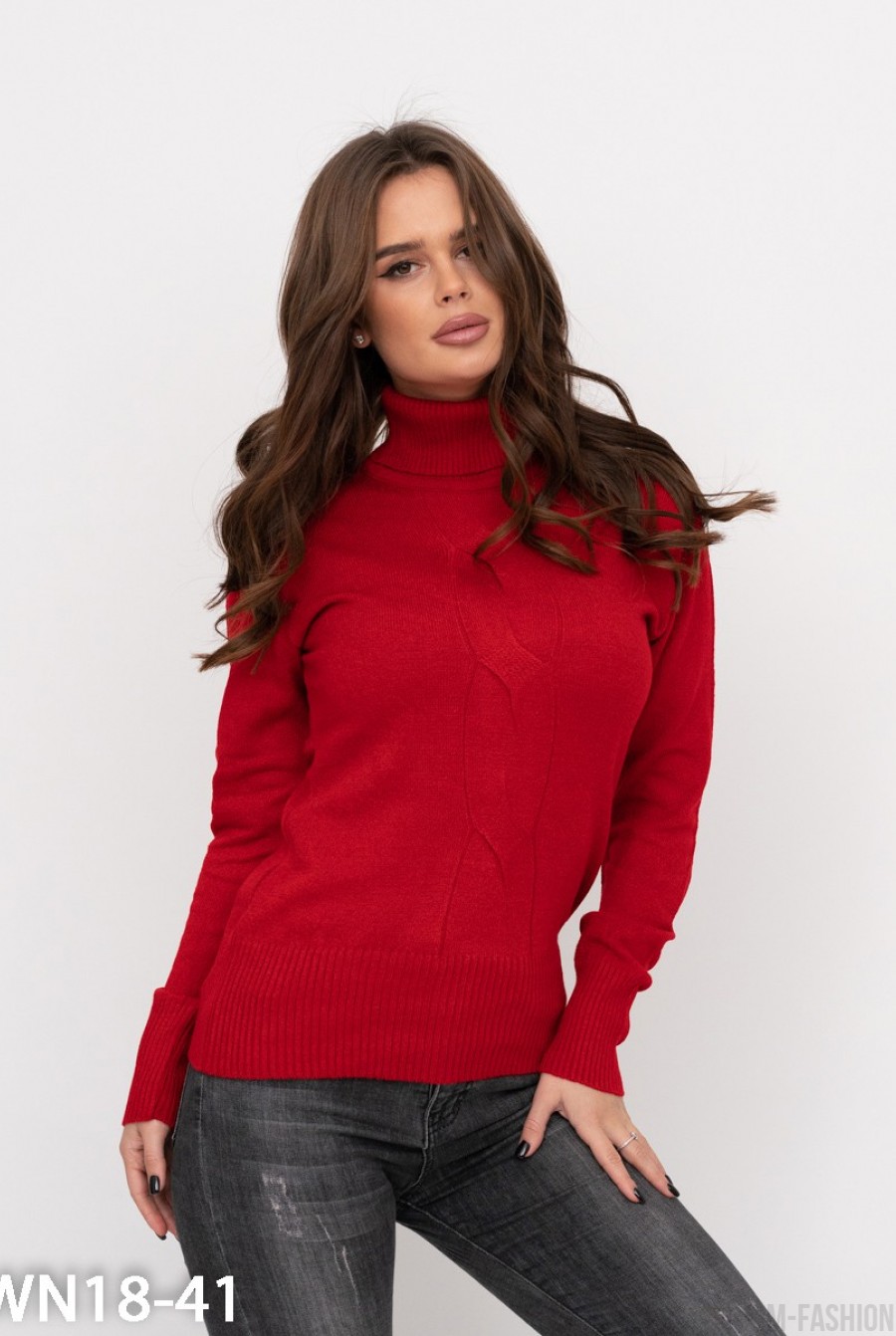 Красный свитер с высоким горлом - Фото 1