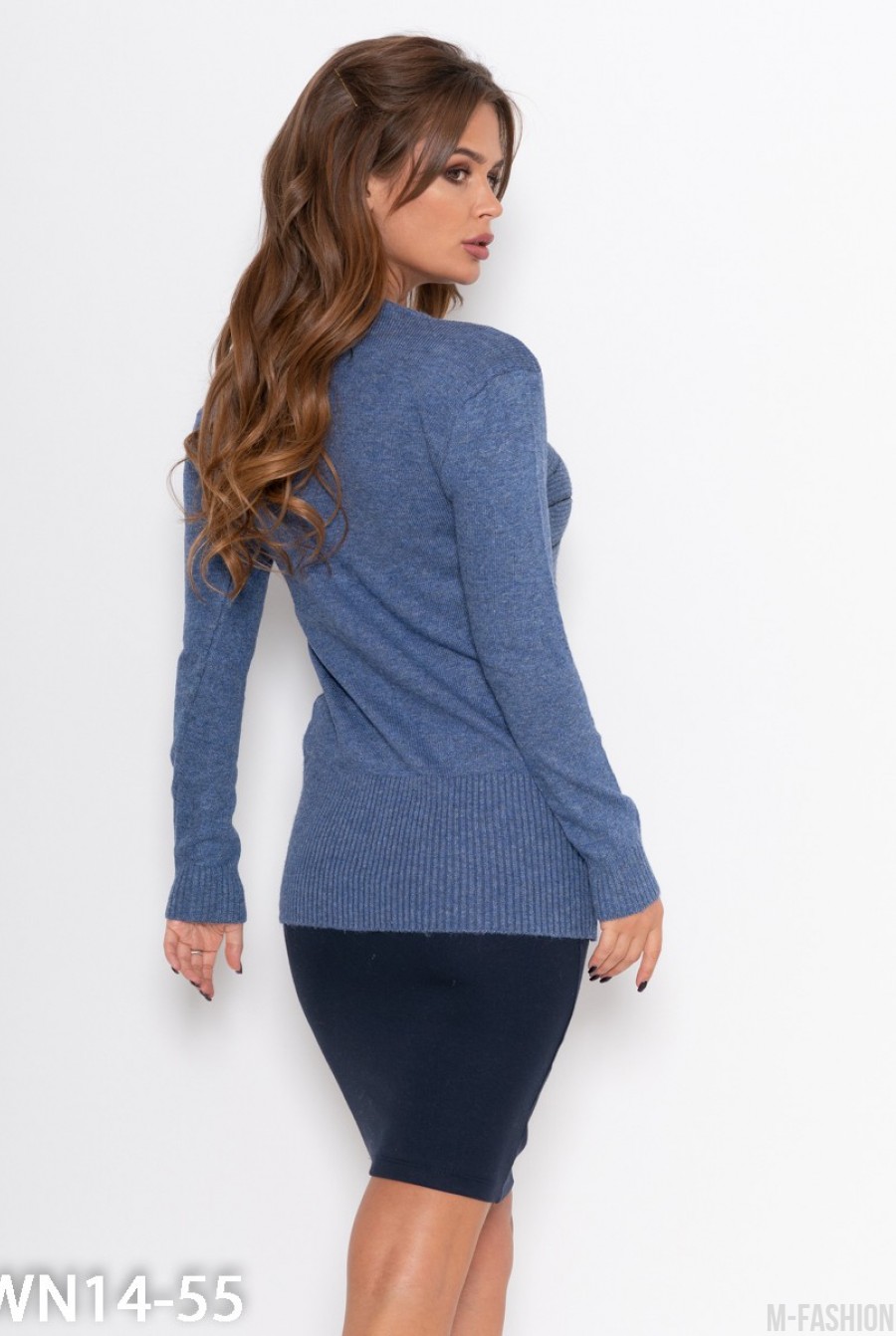 Синий полосатый шерстяной свитер- Фото 2