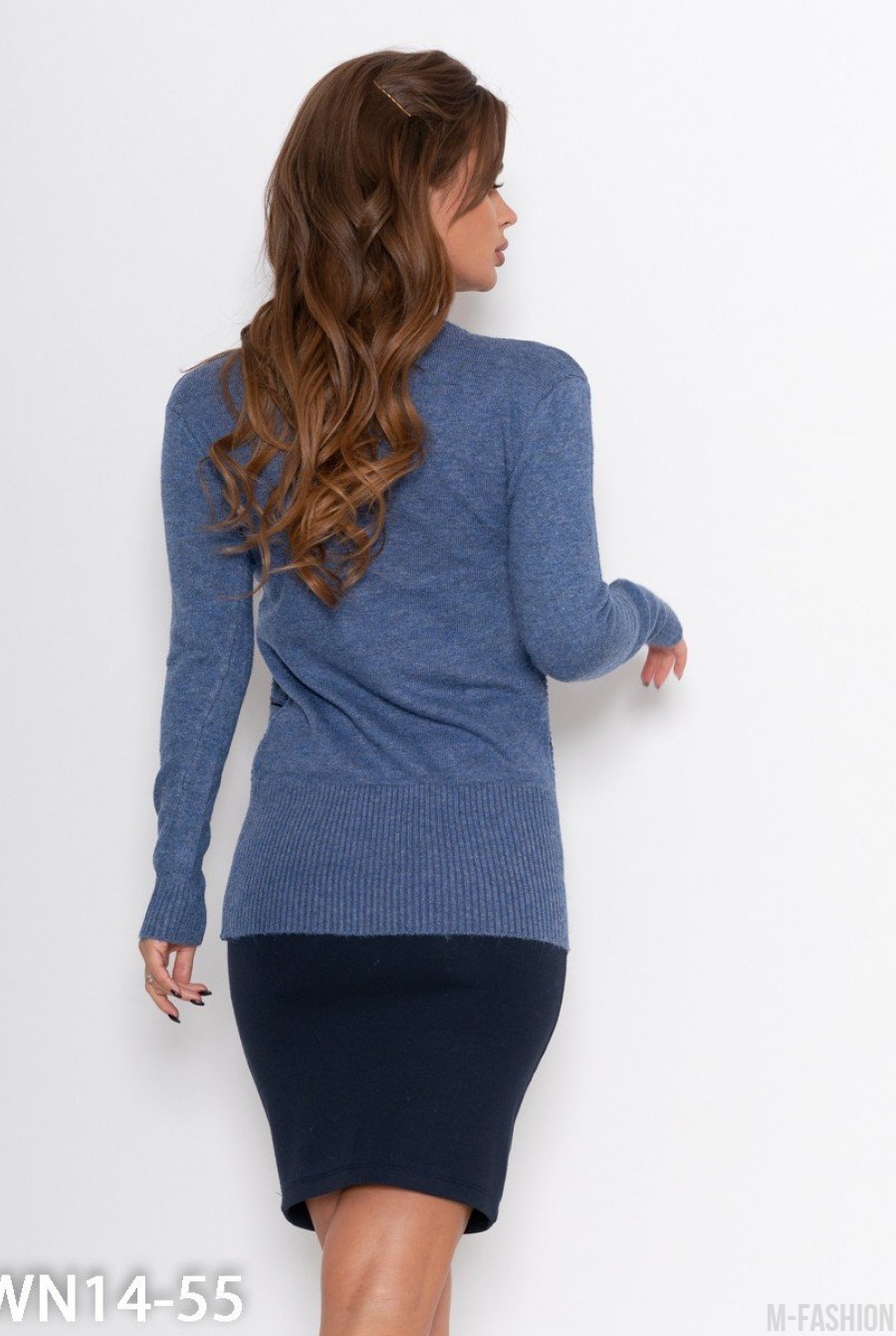 Синий полосатый шерстяной свитер- Фото 3