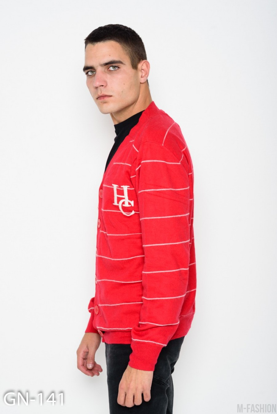 Красный ангоровый свитер с пуговицами и глубоким V-образным вырезом- Фото 2