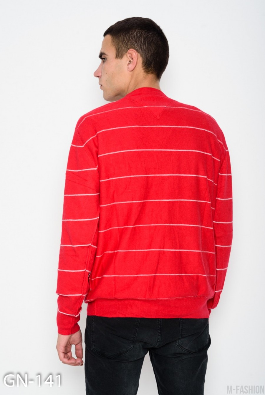 Красный ангоровый свитер с пуговицами и глубоким V-образным вырезом- Фото 3