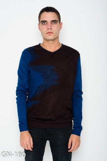 Тонкий черно-синий свитер с фактурным декором