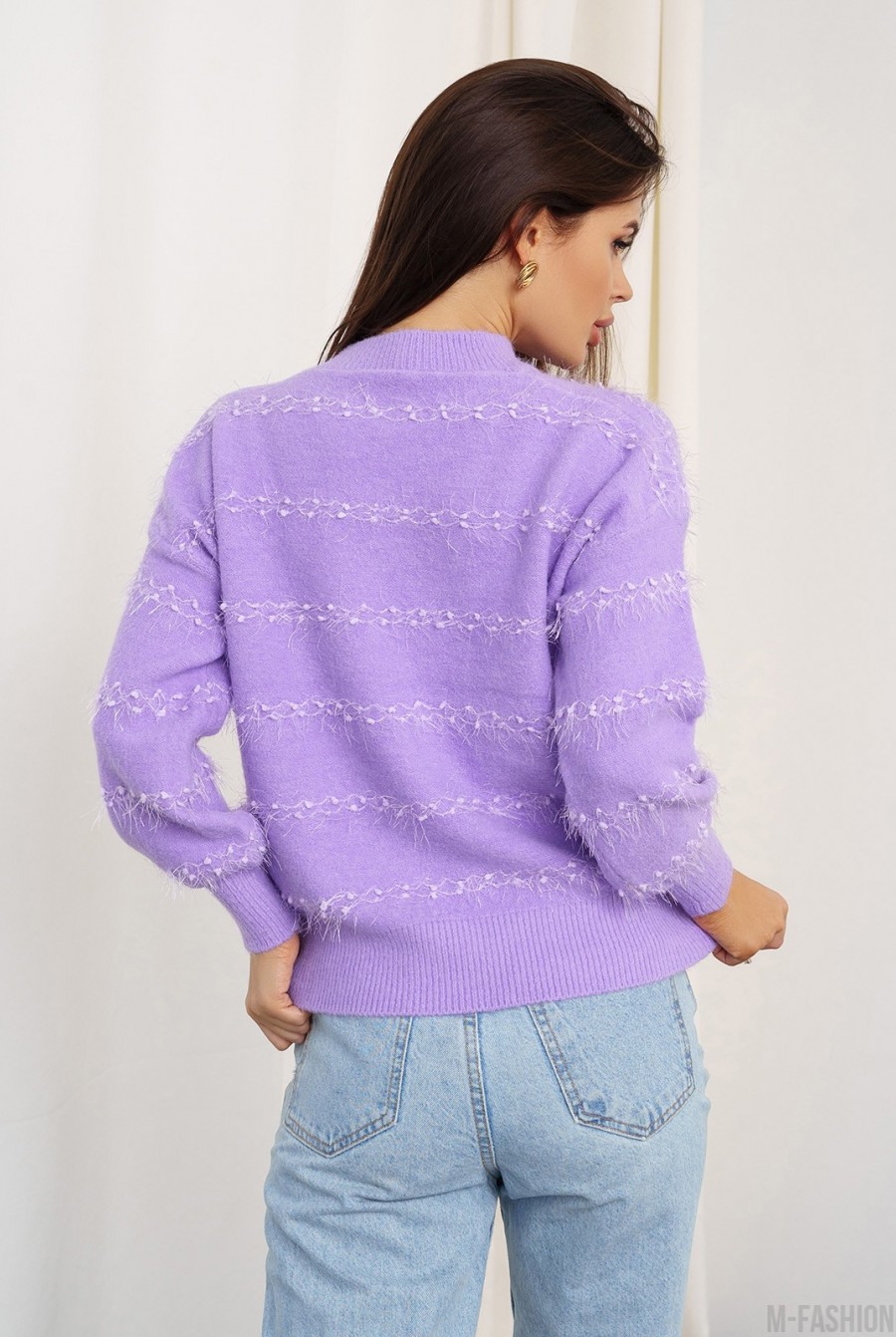 Сиреневый свитер-травка с полосатым декором- Фото 3