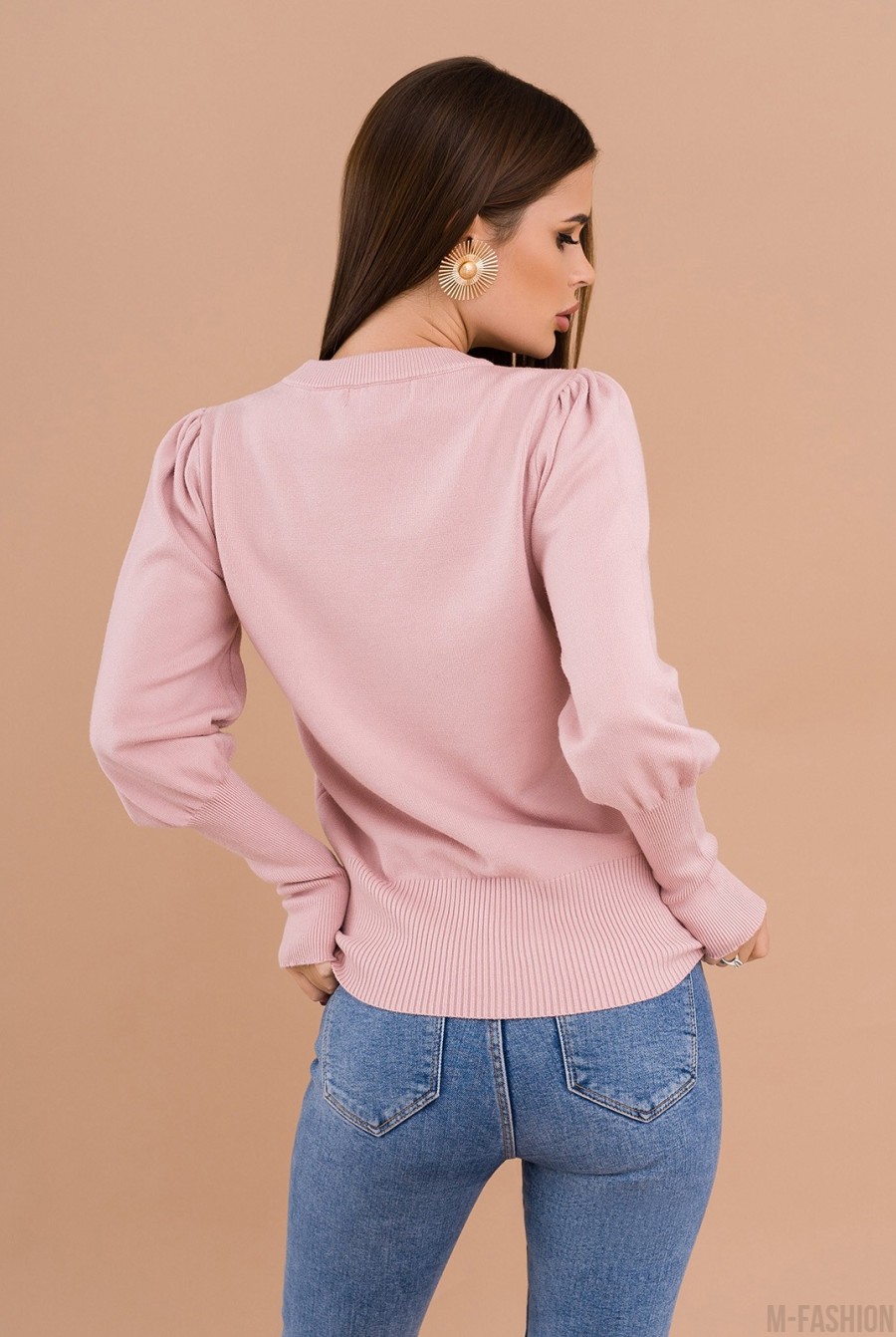 Розовый шерстяной свитер с эластичными вставками- Фото 3