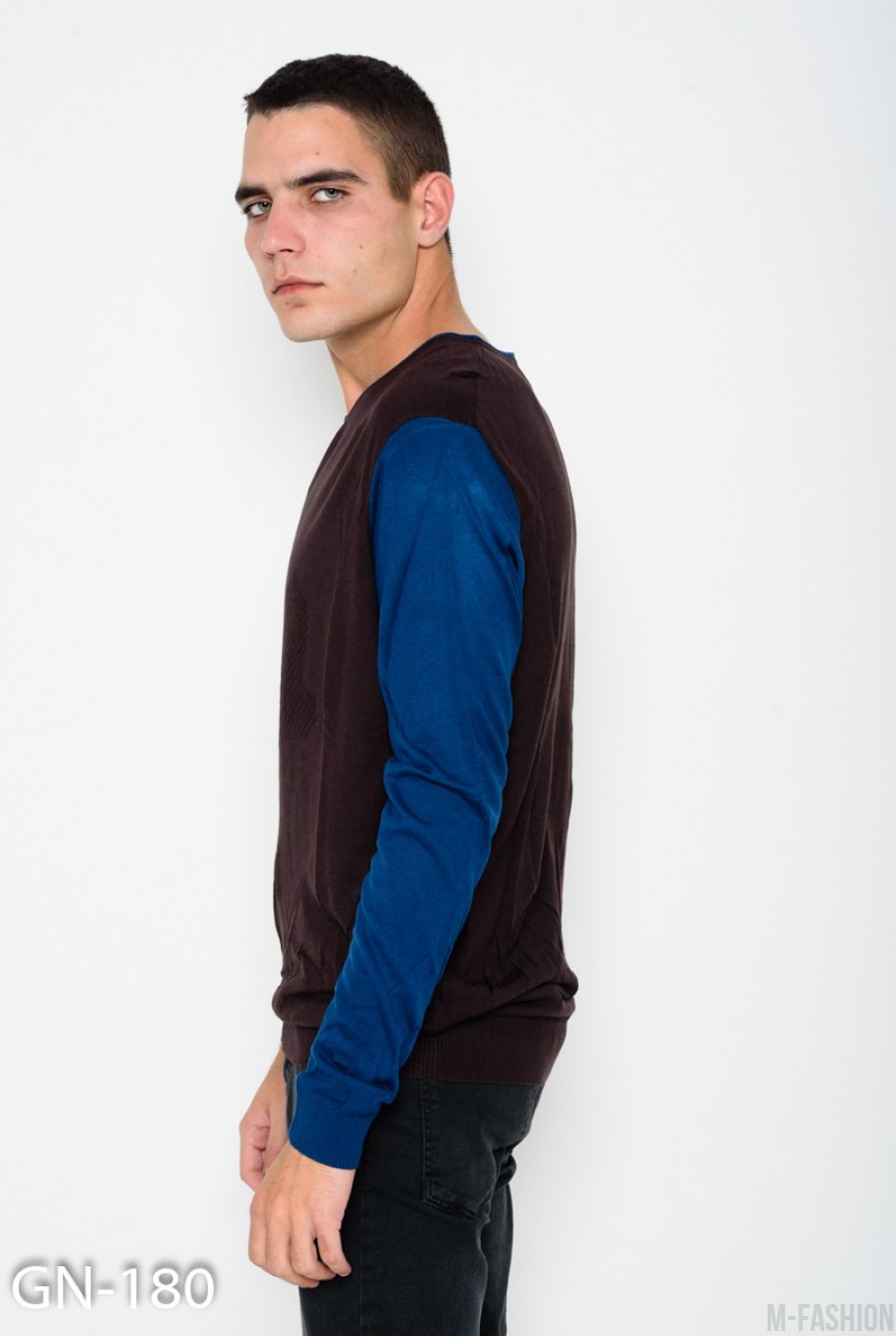 Тонкий черно-синий свитер с фактурным декором- Фото 2