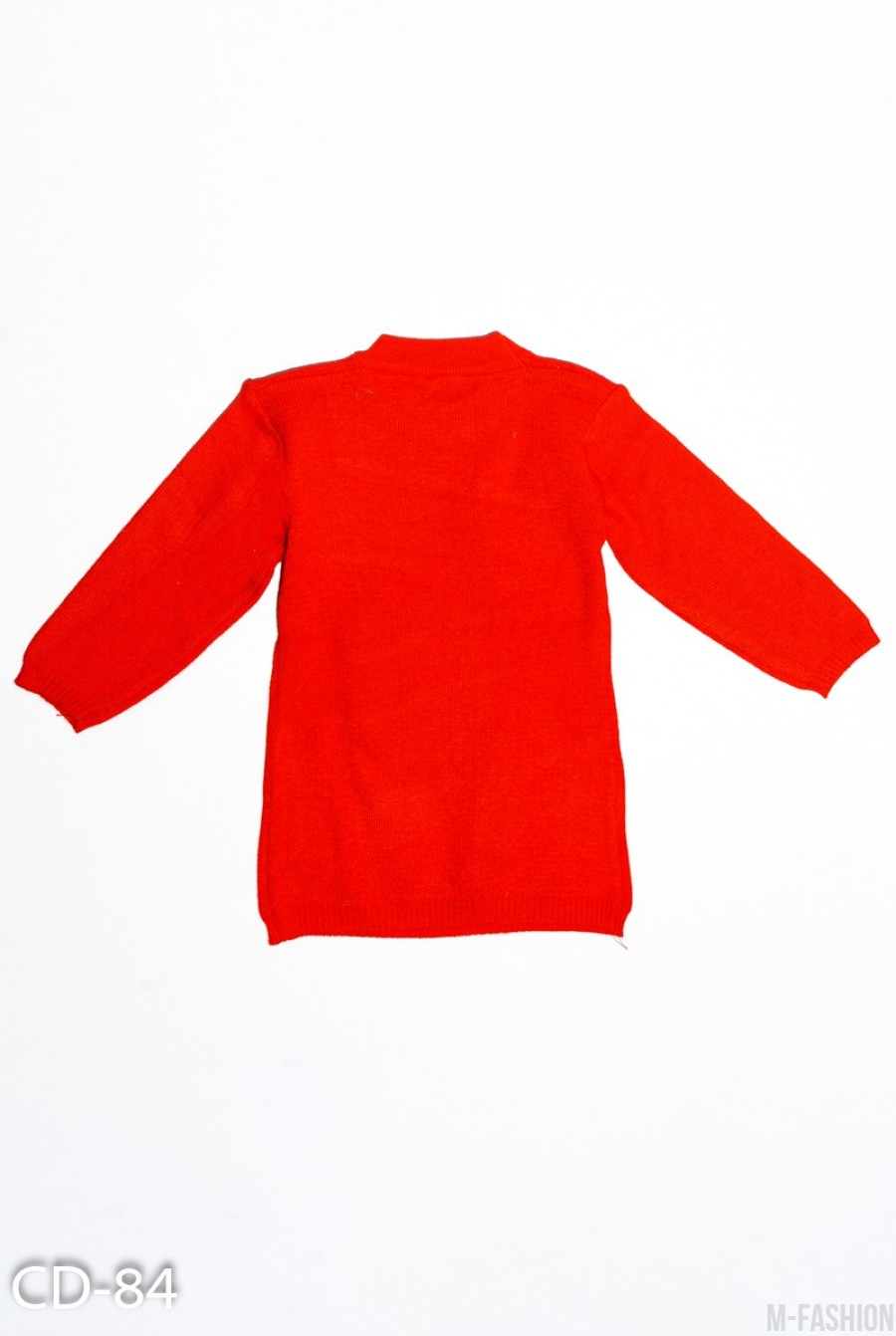 Красный вязаный удлиненный свитер с аппликацией- Фото 2