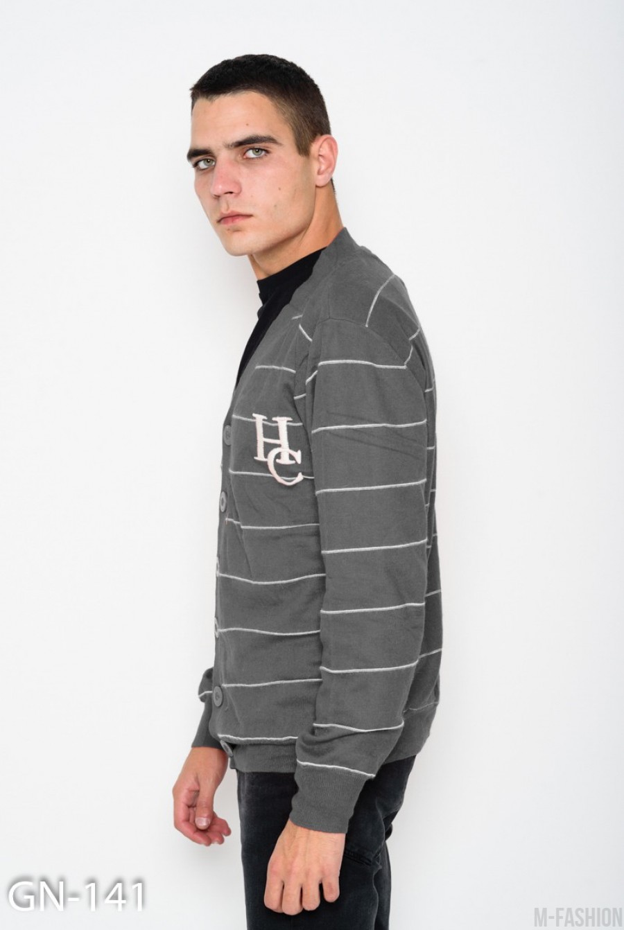 Серый ангоровый свитер с пуговицами и глубоким V-образным вырезом- Фото 2