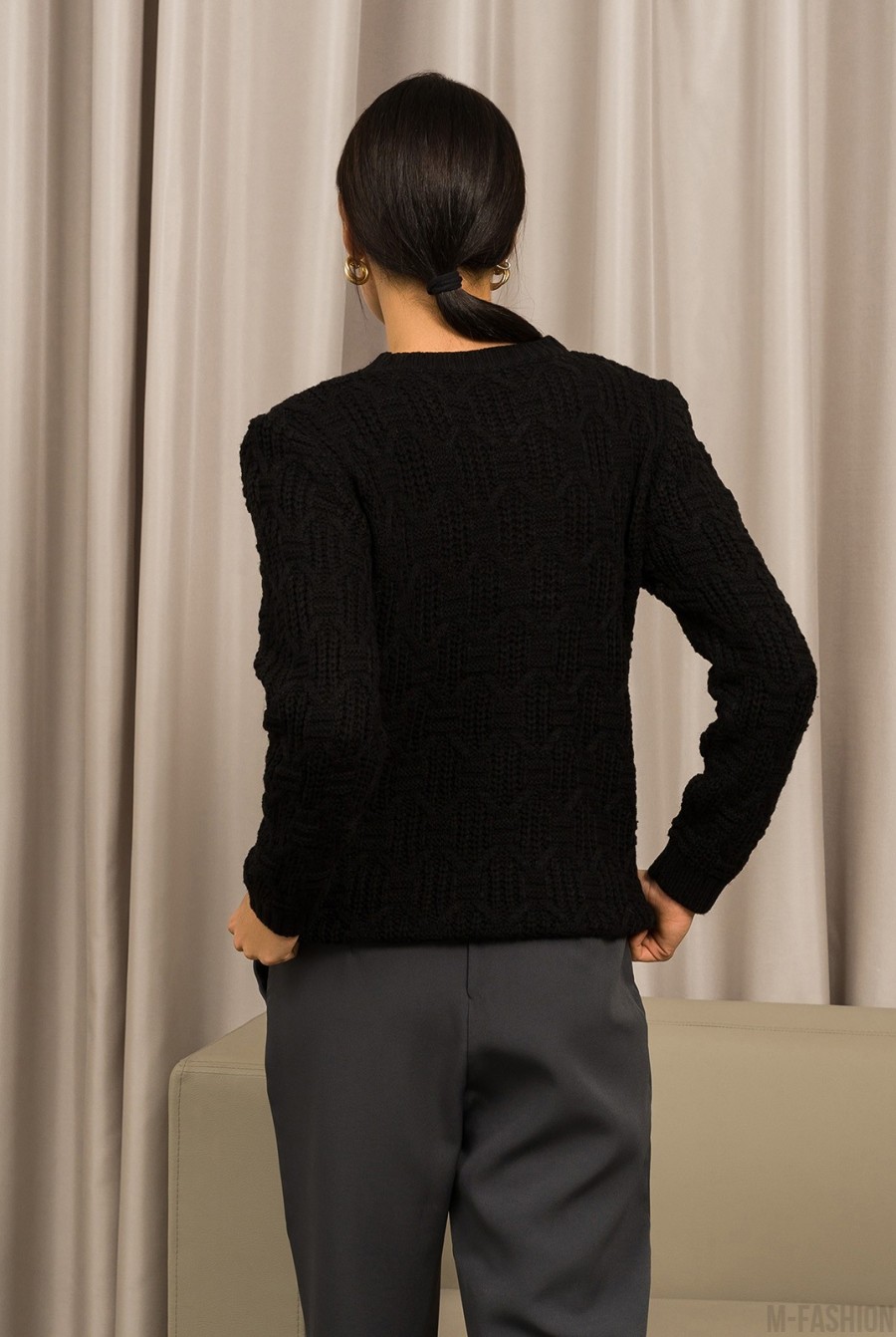 Черный шерстяной свитер с комбинированным узором- Фото 3