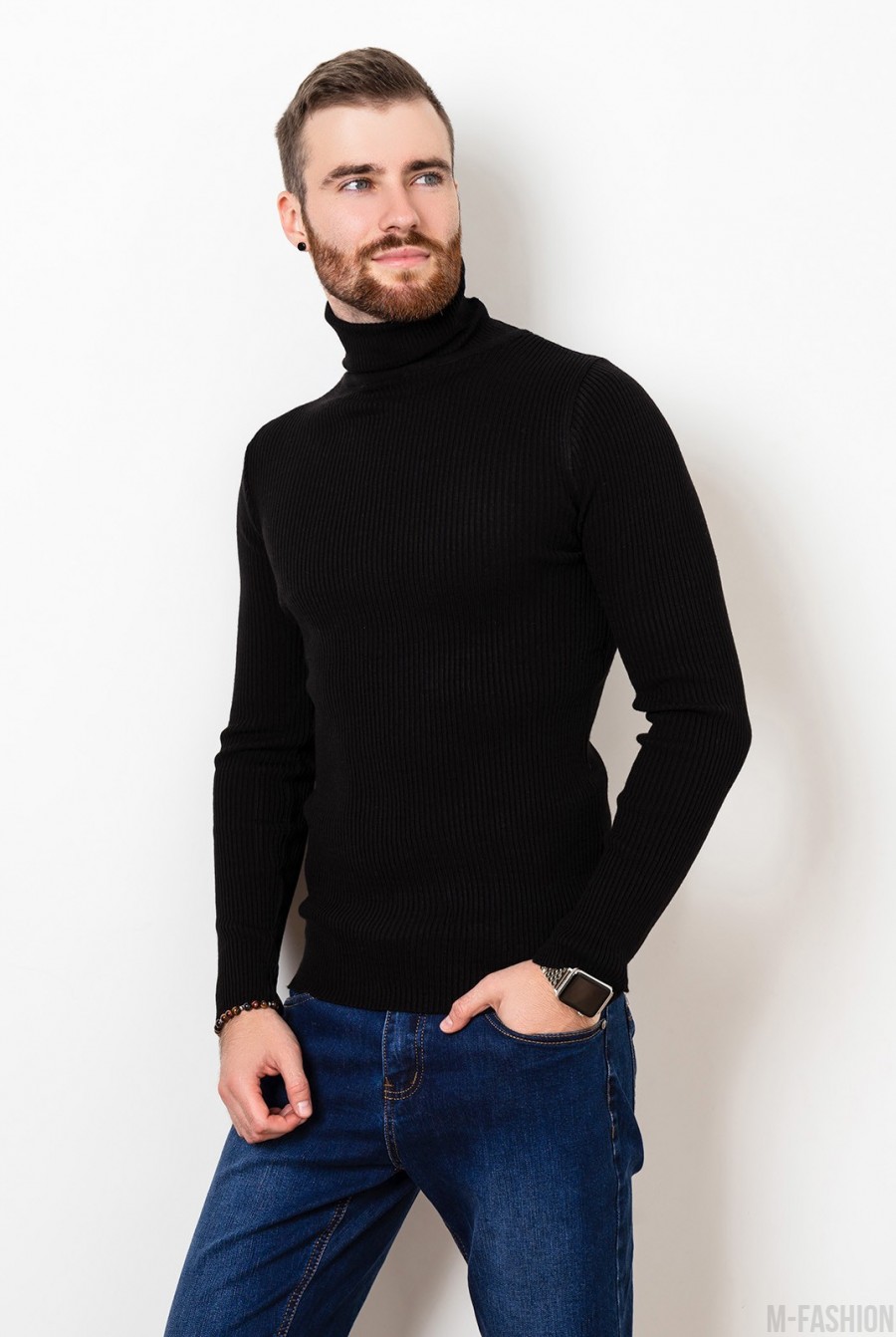 Черный шерстяной свитер с высоким горлом- Фото 2
