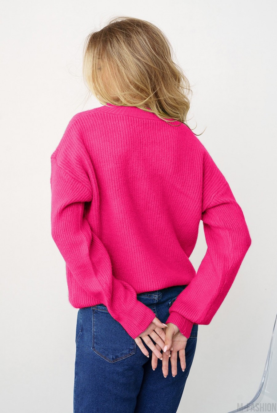 Малиновый шерстяной вязаный пуловер- Фото 3