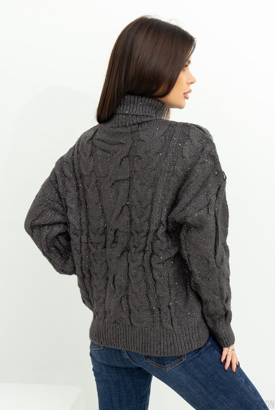 Черный вязаный свитер с люрексом и пайетками- Фото 3