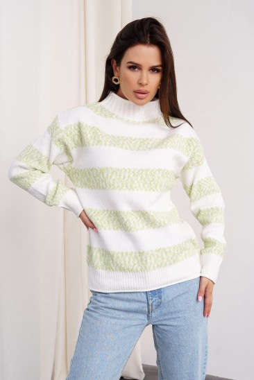 Бело-мятный теплый свитер с полосками