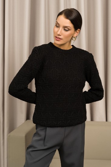 Черный шерстяной свитер с комбинированным узором