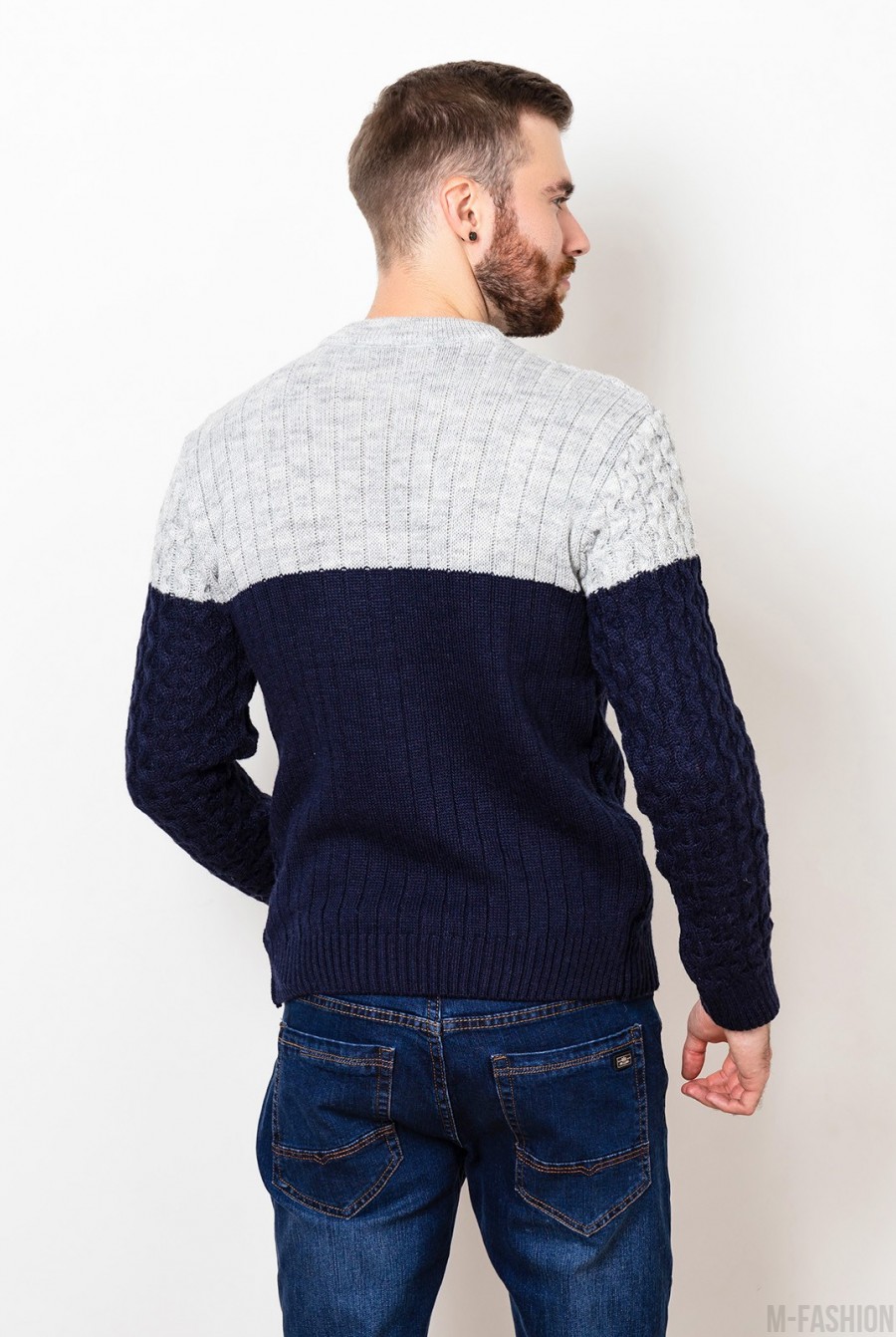 Серо-синий шерстяной вязаный свитер- Фото 3