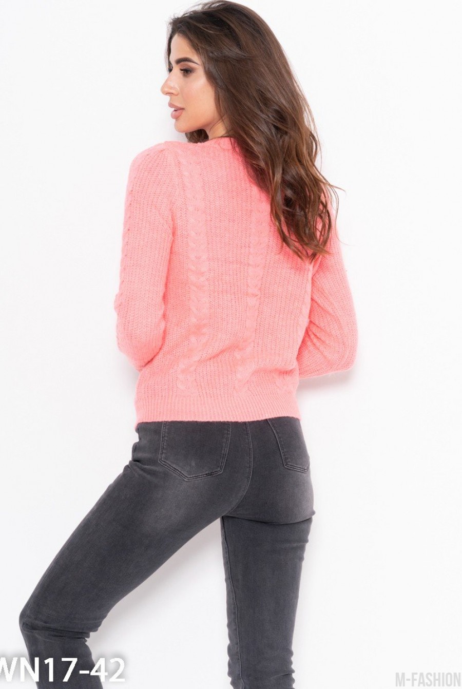 Розовый шерстяной свитер ажурной вязки- Фото 4