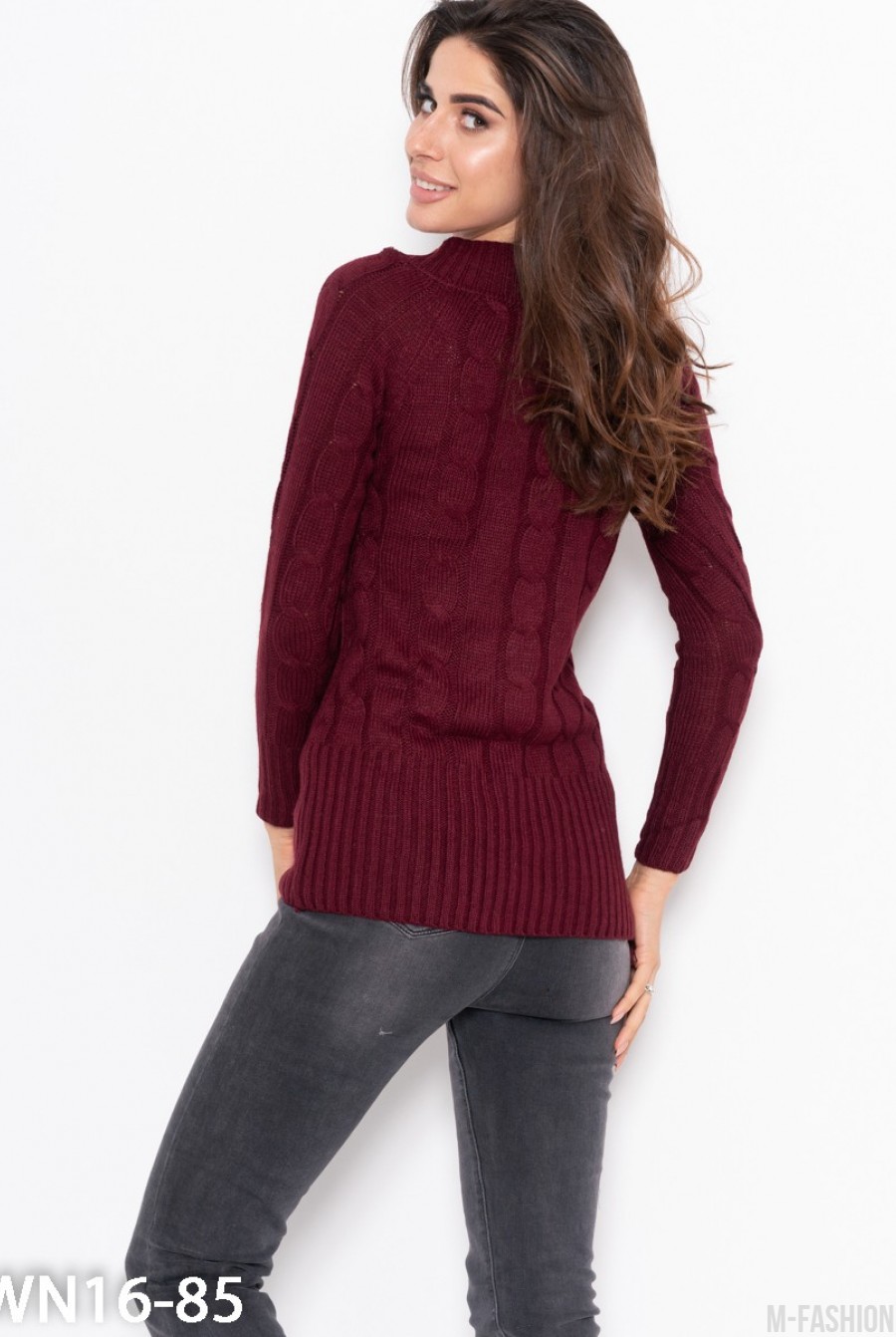 Бордовый тонкий свитер ажурной вязки- Фото 5