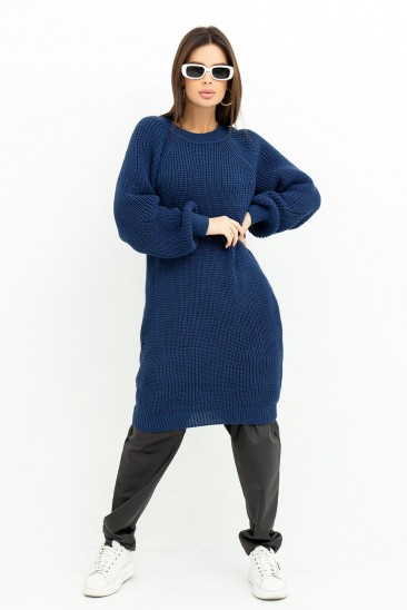 Темно-синий вязаный свитер-платье