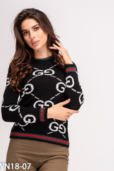 Черный шерстяной свитер с лого и цветными манжетами