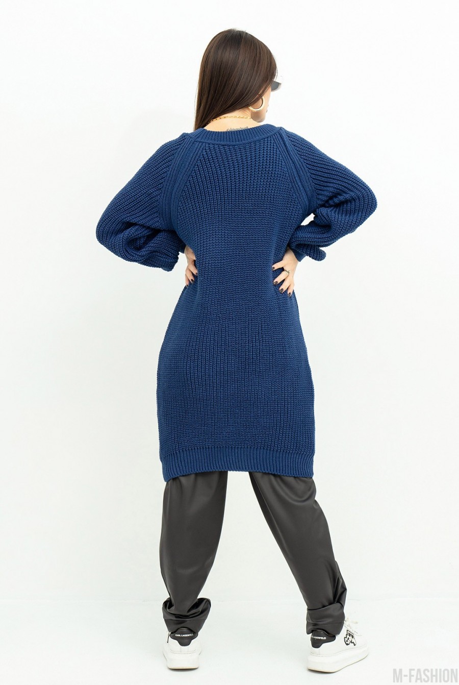 Темно-синий вязаный свитер-платье- Фото 3