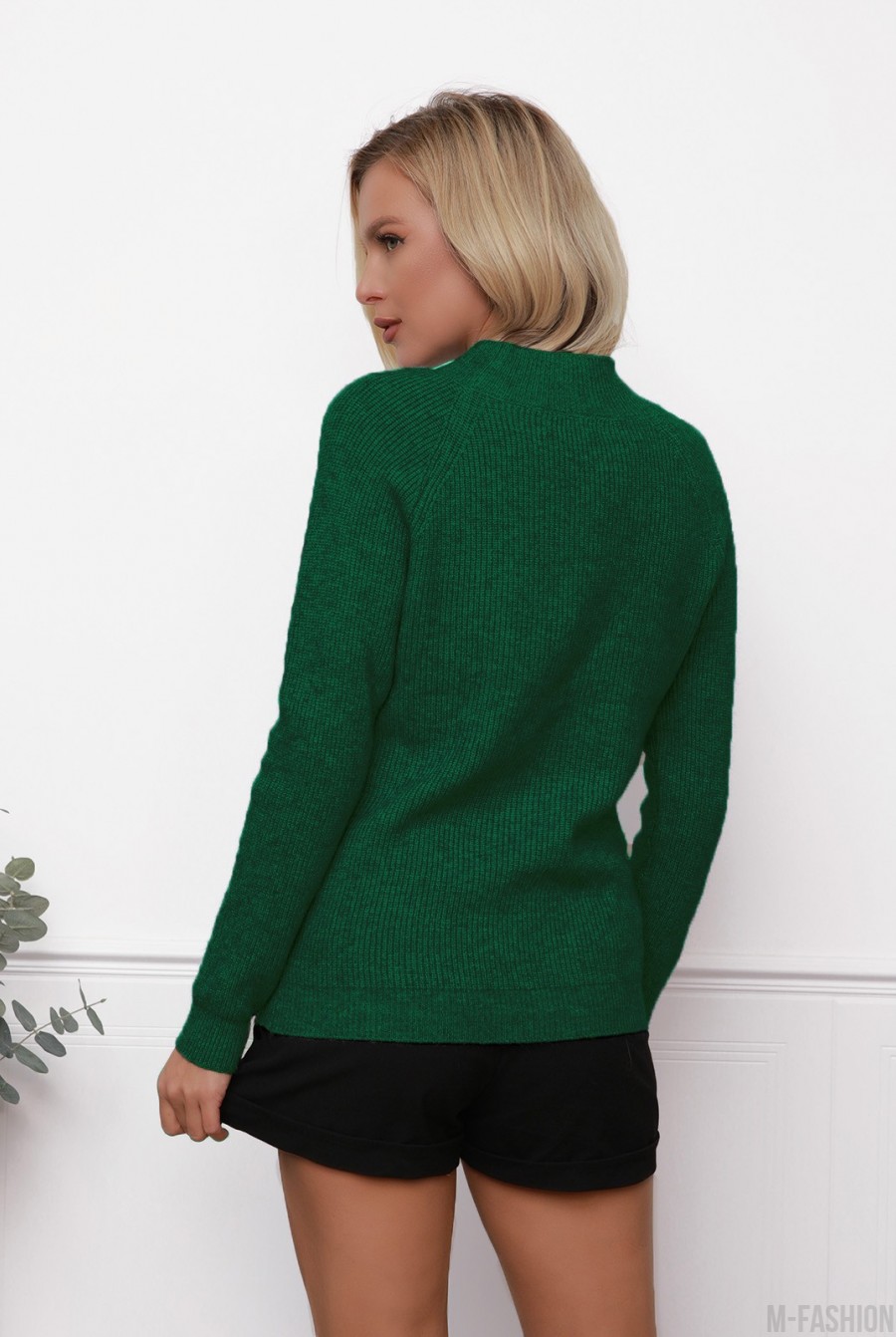 Зеленый шерстяной свитер фактурной вязки- Фото 3