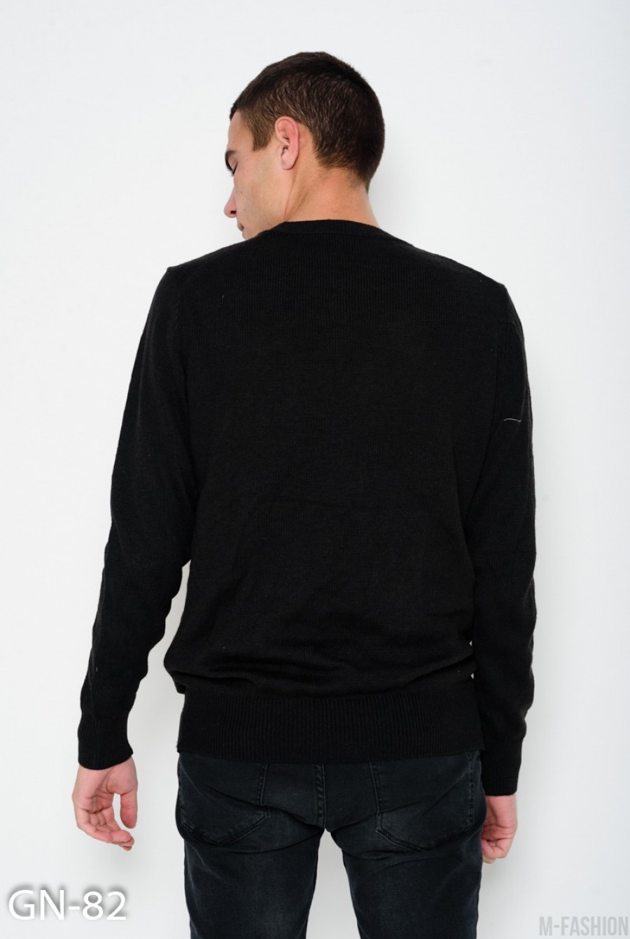 Черный однотонный шерстяной вязаный свитер- Фото 3