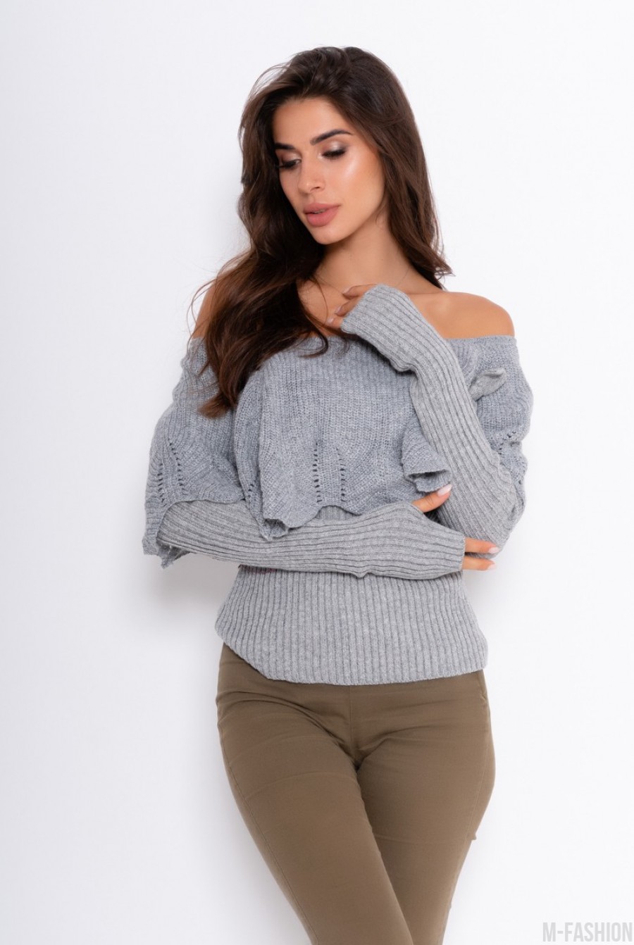 Серый свитер с болеро и съемными рукавами - Фото 1