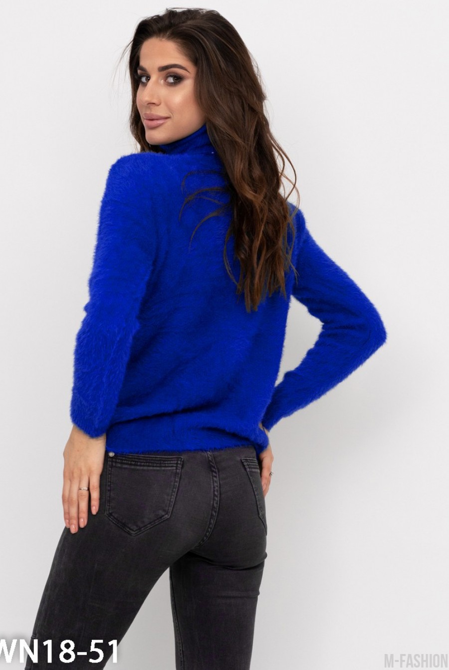 Синий теплый свитер-травка с высоким горлом- Фото 3