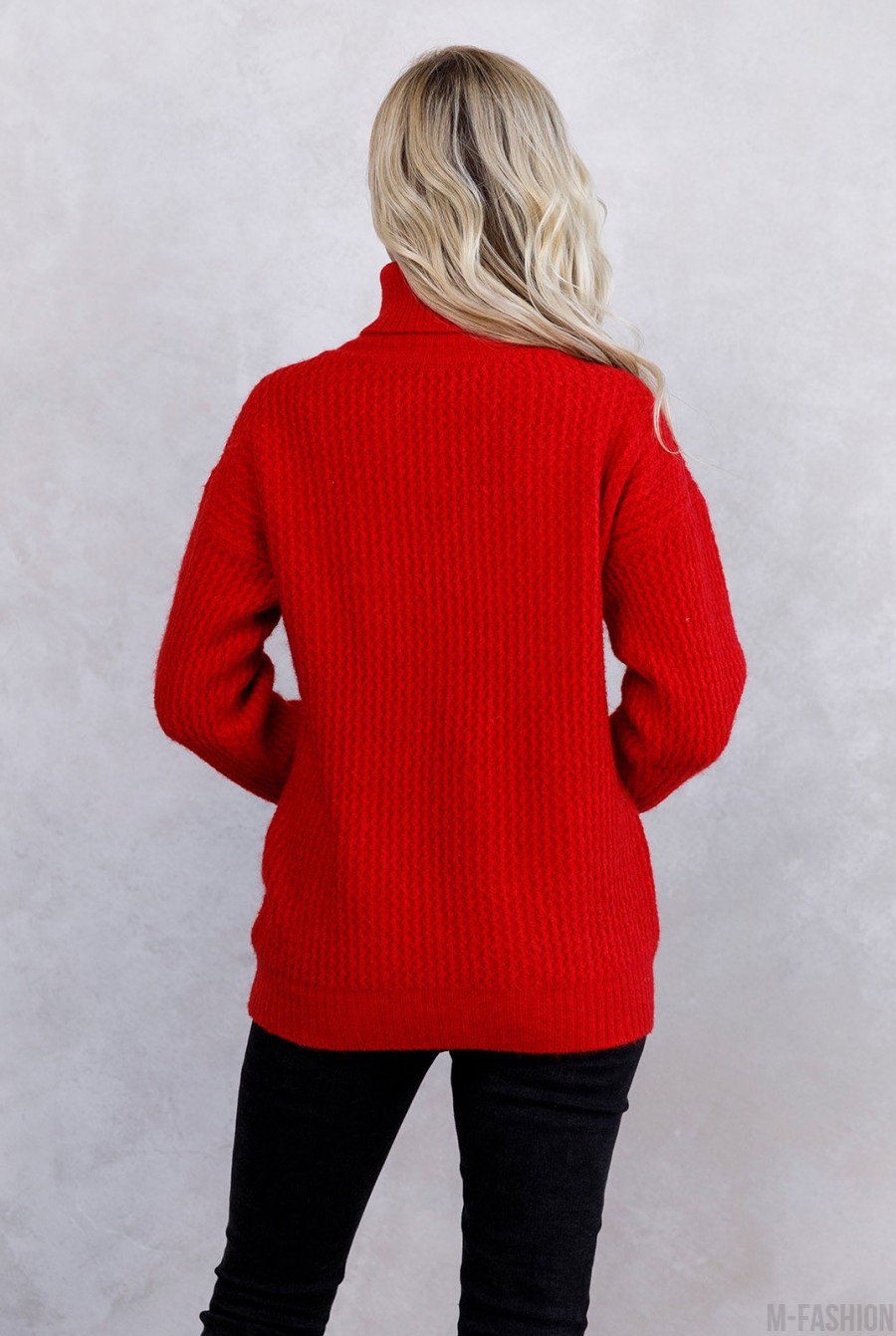 Красный ангоровый вязаный свитер-гольф- Фото 3
