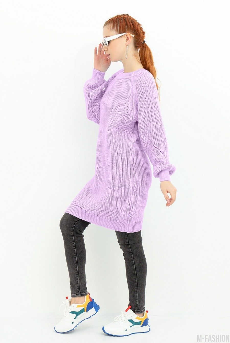 Сиреневый вязаный свитер-платье- Фото 2