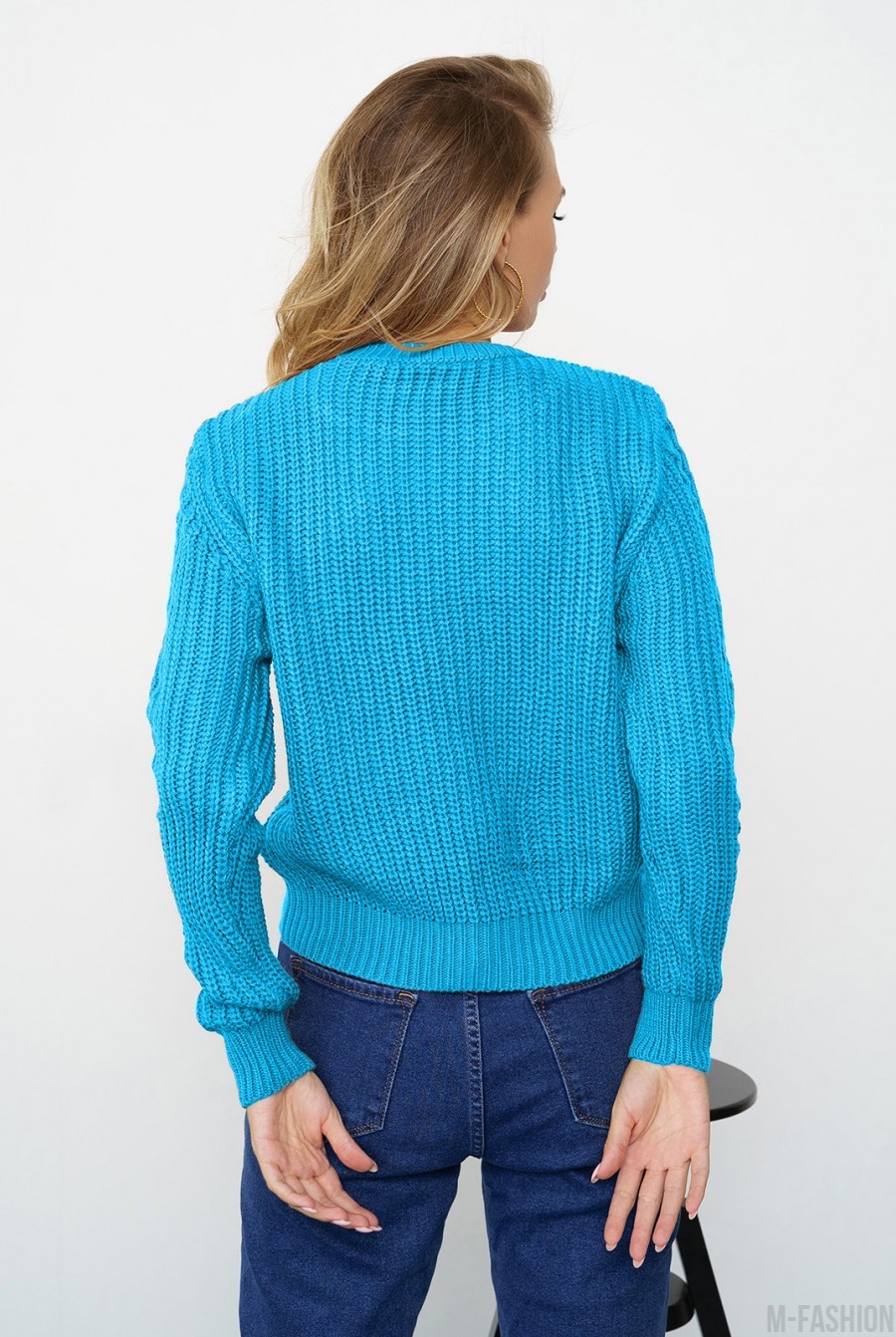 Синий свитер объемной вязки- Фото 3