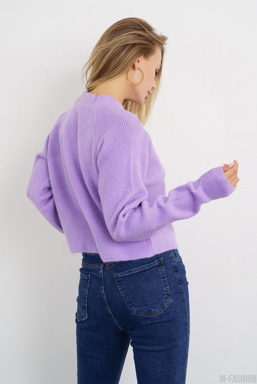 Сиреневый шерстяной вязаный свитер- Фото 3