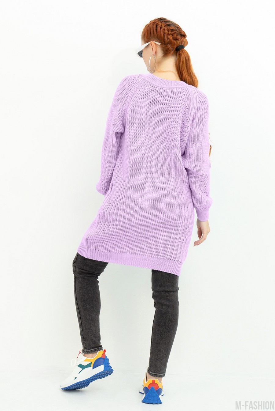 Сиреневый вязаный свитер-платье- Фото 3