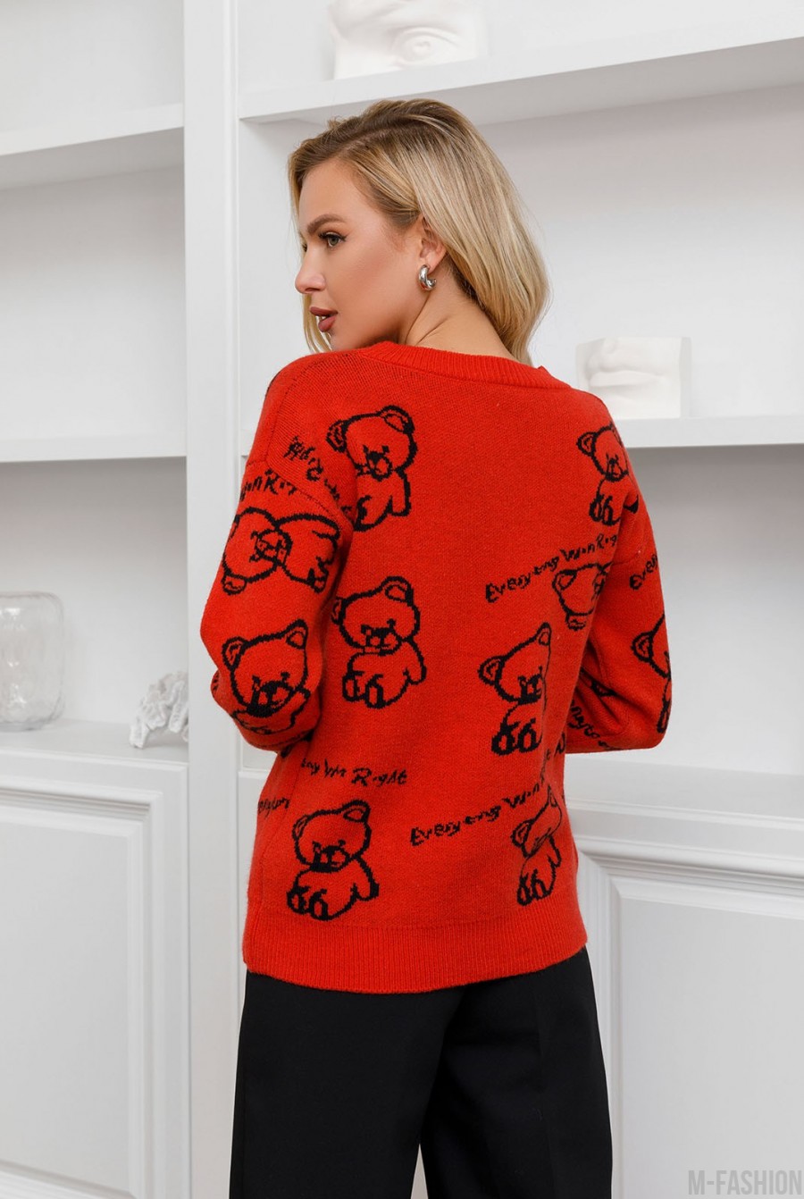 Красный шерстяной свитер с мишками- Фото 3