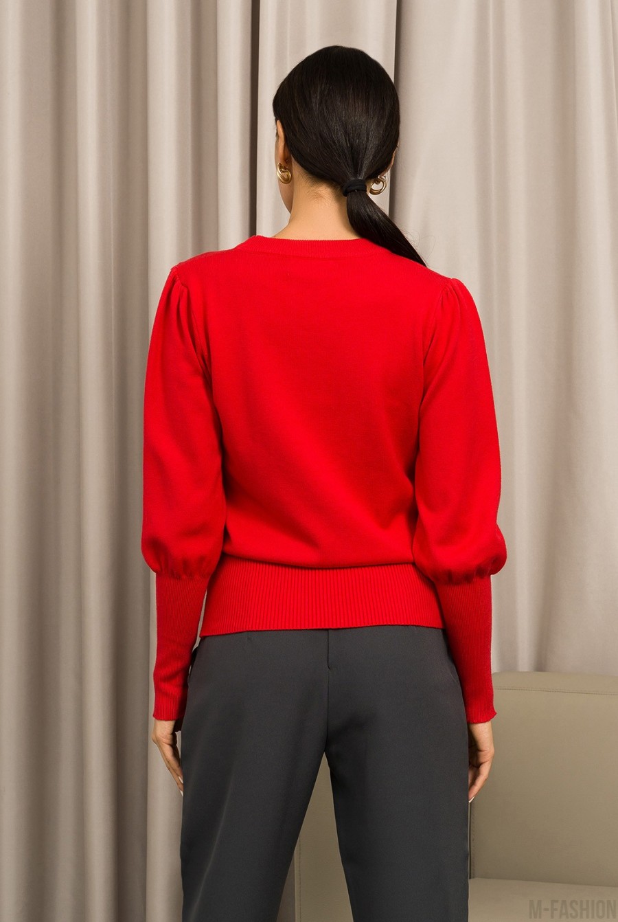 Красный шерстяной свитер с эластичными вставками- Фото 3
