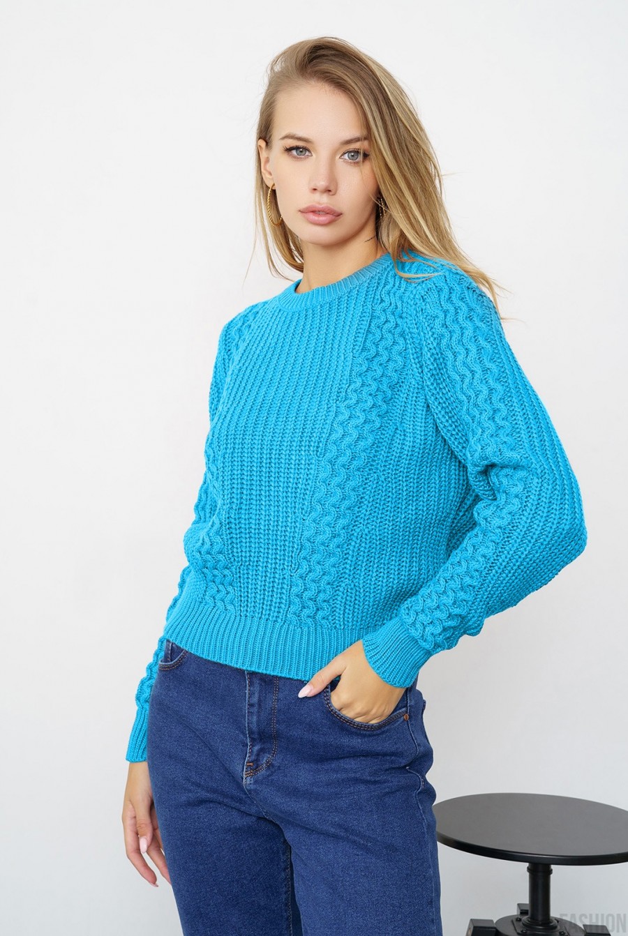 Синий свитер объемной вязки - Фото 1