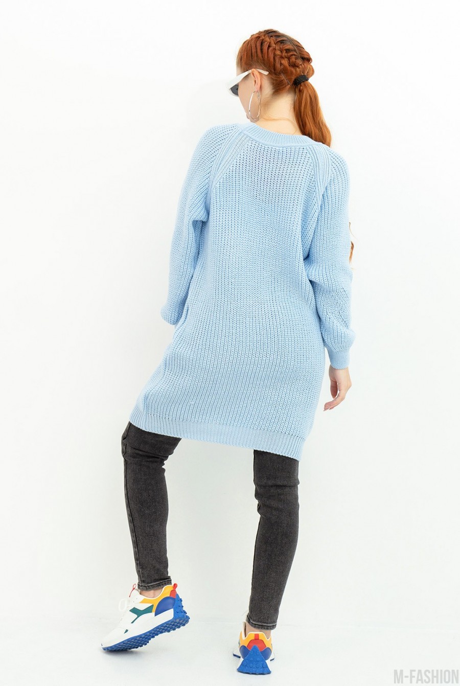 Голубой вязаный свитер-платье- Фото 3