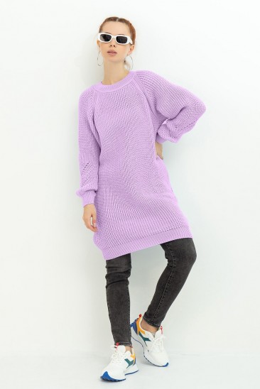 Сиреневый вязаный свитер-платье